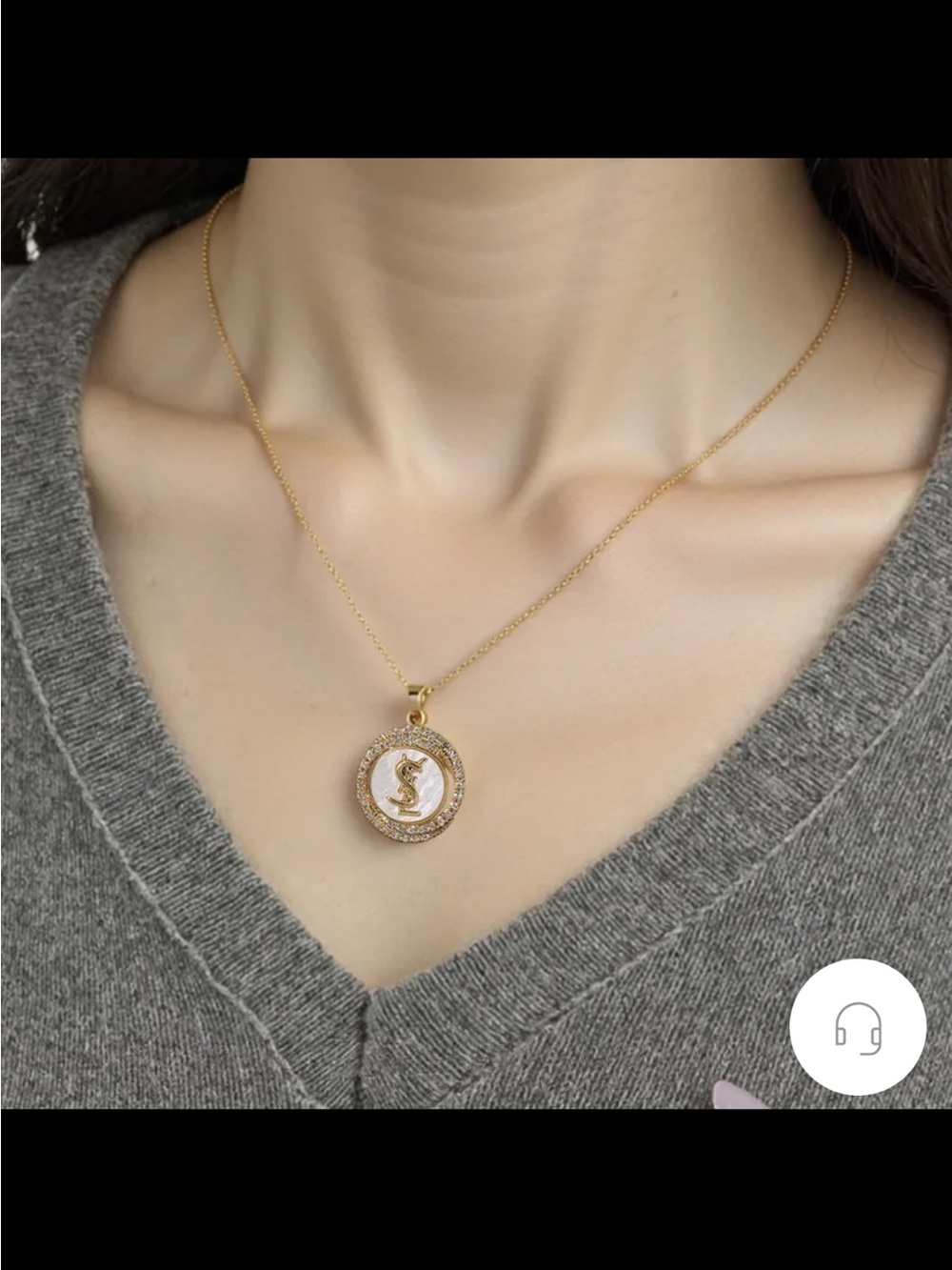Gold Round Pendant Necklace with Clear Crystal Accents